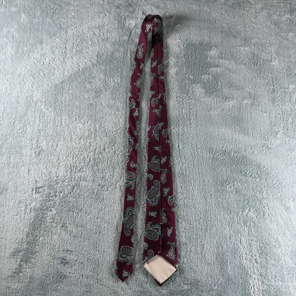 Burgundy Paisley Silk Blend Necktie Teal Tan Navy Pattern Mens Formal Tie